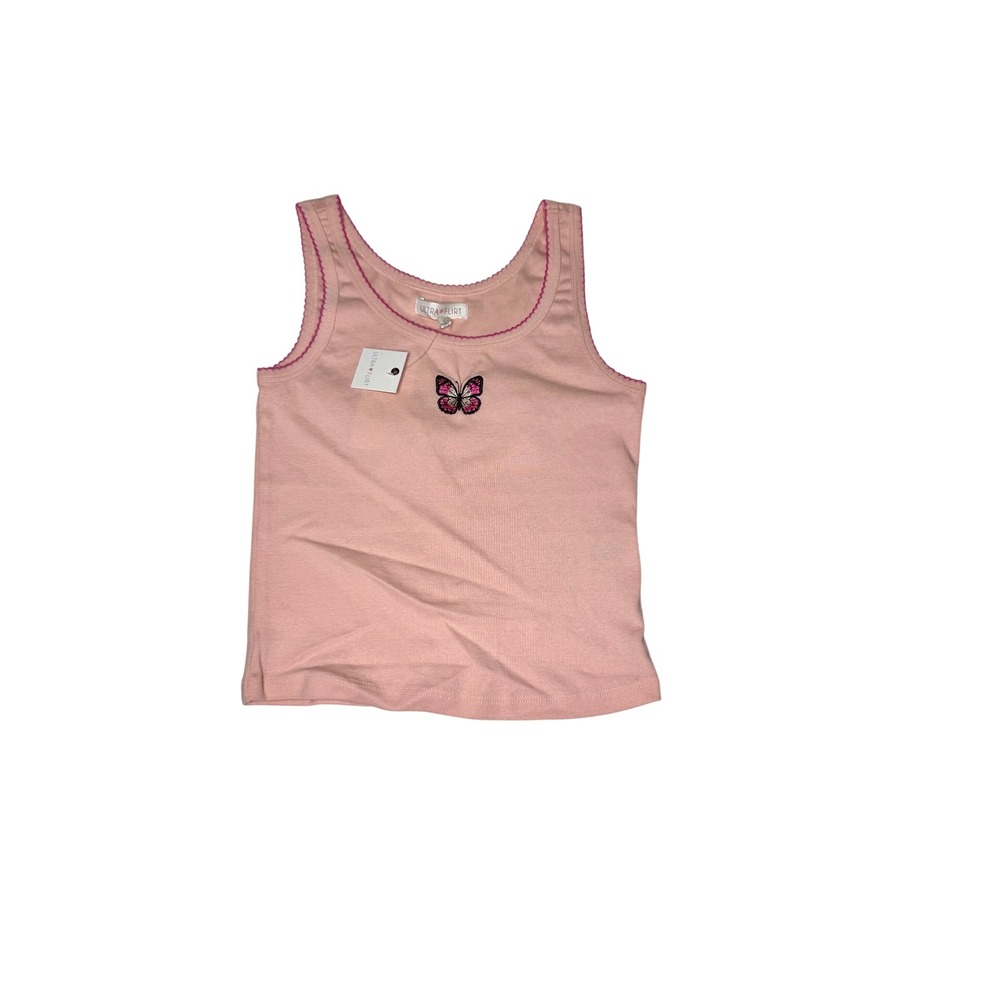 Ultra Flirt Pink Butterfly Embroidered Ribbed Tank Top Juniors XS RK328419